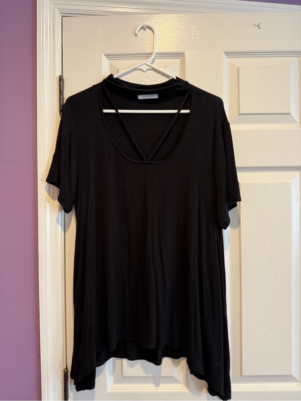 Cherish Black Short-Sleeve Tee with Strappy V Neck
